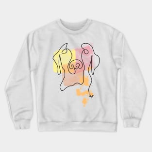 Abstract Line Art Dog Drawing on Watercolor Crewneck Sweatshirt